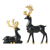 2Pcs Nordic Resin Geometric Elk Sitting Standing Deer Statues for Living Room-Black