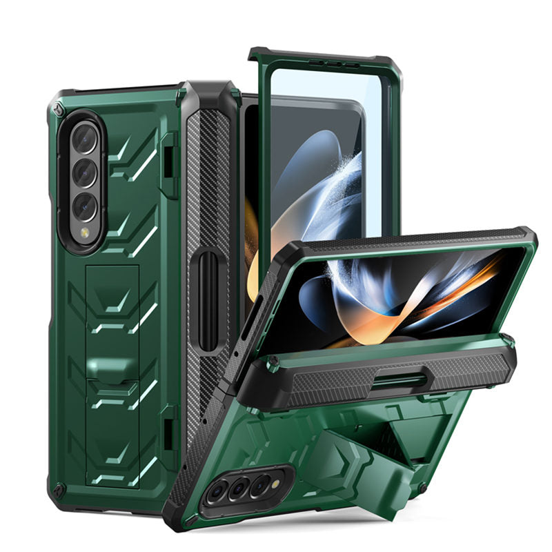 7.6inch Armorer Phone Case Full-Wrap with Kickstand Pen Slot for Galaxy Z Flip 4-Army Green