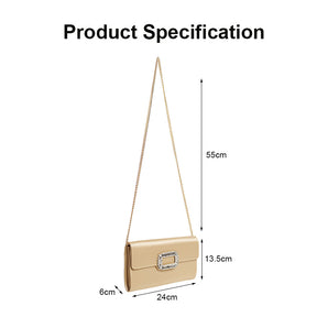 Womens Fashion Square Buckle Design Evening Bag with Chain Strap-Gold