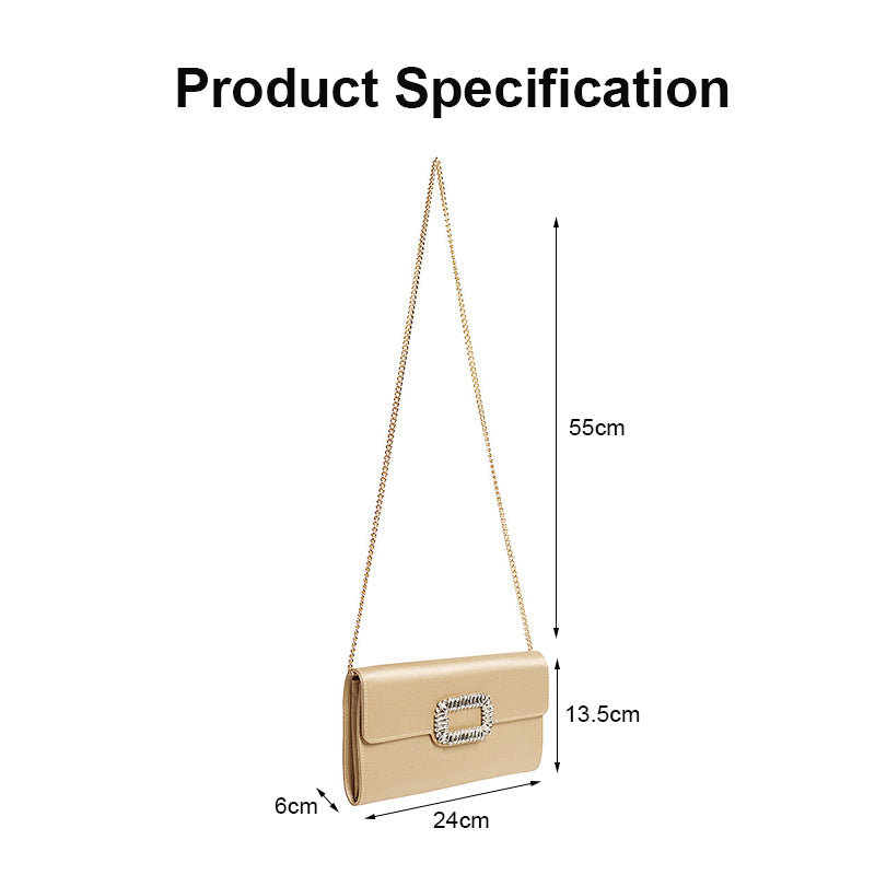 Womens Fashion Square Buckle Design Evening Bag with Chain Strap-Gold