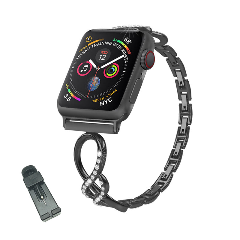8 Shape Watch Band Stainless Steel Wristbands for Apple IWatch Series SE/1/2/3/4/5/6 For Women-Black