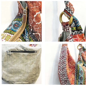 Womens Sling Crossbody Bag Ethnic Print Shoulder Bag with Adjustable Strap-V