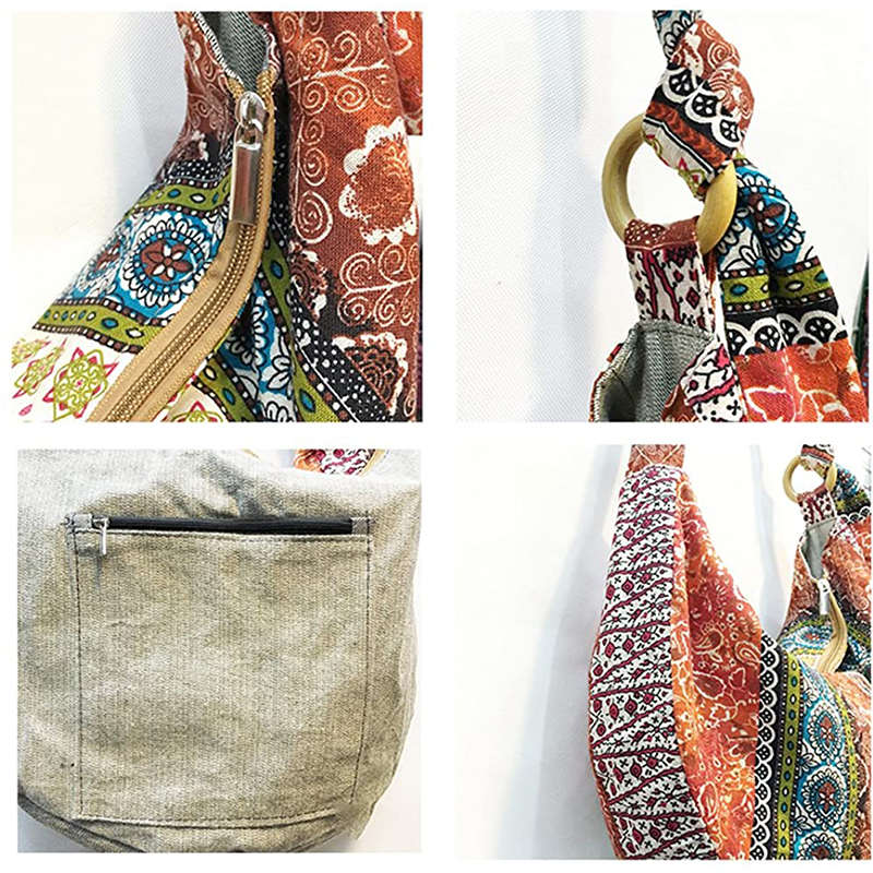 Womens Sling Crossbody Bag Ethnic Print Shoulder Bag with Adjustable Strap-V
