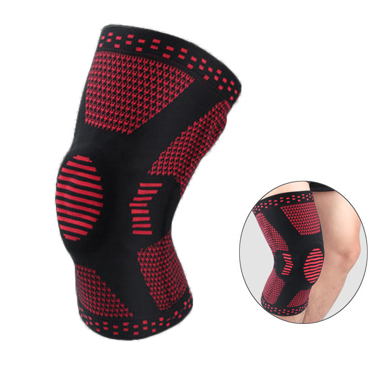 Professional Sports Knee Brace Fitness Spring Support Silicone Anti-collision Knee-BlackRed