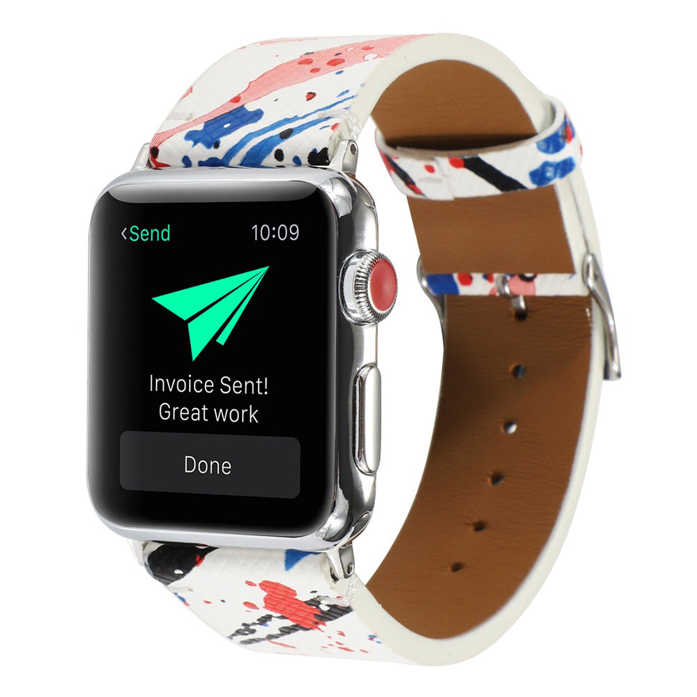 Graffiti Painted PU Leather Watch Band Microfiber Design For Apple Watch SE/6/5/4/3/2/1(Graffiti8)