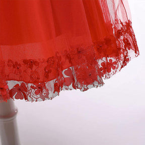 Girls Tulle Lace Flower Princess Wedding Dress For Toddler And Baby Girl-Red