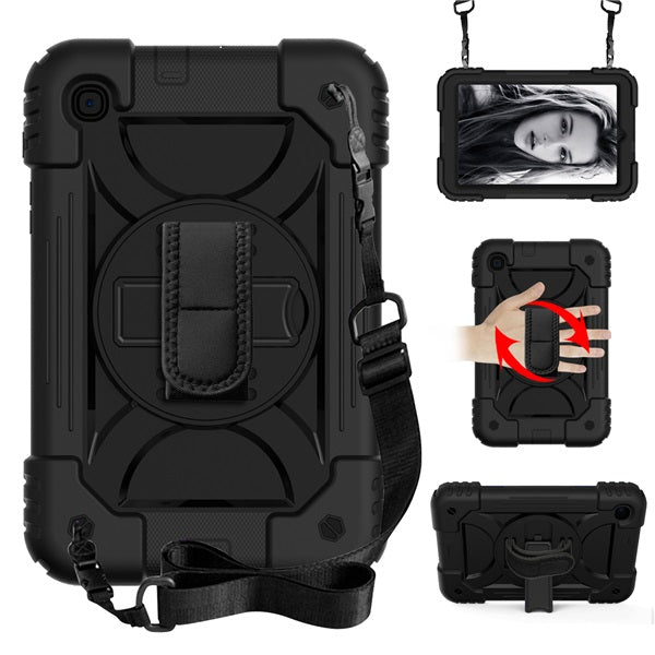 Rainbow Tablet Case Kickstand/Hand+Neck Strap An-fall Protective Cover For Samsung Galaxy Tab A 8.4 T307 2020-Black&Black