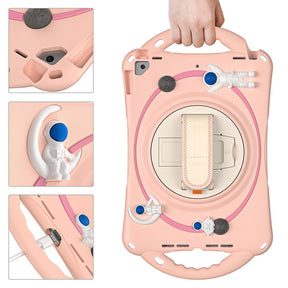 iPad Case Rugged Case with Handle Stand Shoulder Strap for iPad 10.2 Inch 2019/2020/2021-Pink