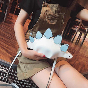Dinosaur Shoulder Purses PU Stegosaurus CrossBody Bag for Girl Women-White