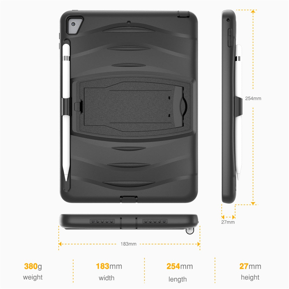 Shock Wave Kickstand Case Anti-Fall Protection With Pencil Holder For 9.7inch iPad 5/iPad 6/iPad Air2/iPad Pro9.7-Black