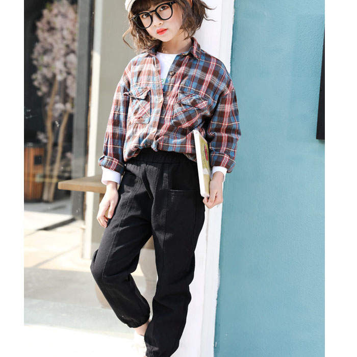 Girls Joggers Long Pants Pockets Outdoor Casual Trousers Big Pocket-Black