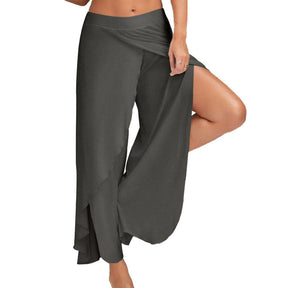 Womens Sports Fitness Yoga Slit Wide Leg Pants-DarkGray