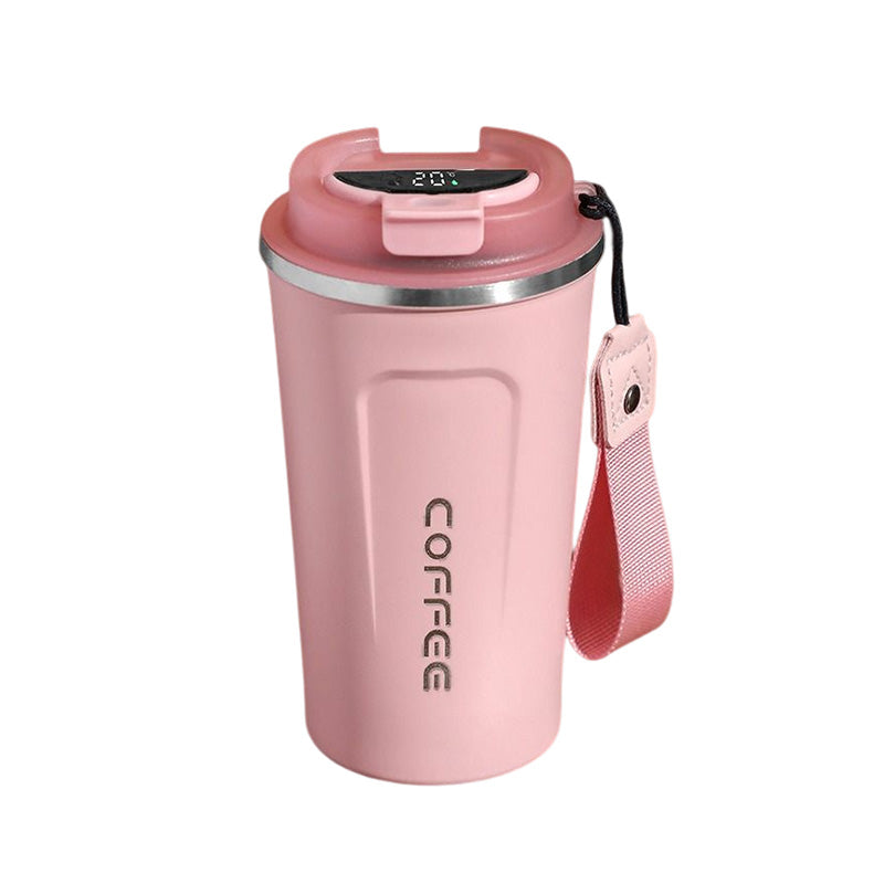 510ML Smart Travel Coffee Mug 304 Stainless Steel LED Display with Rope-Pink