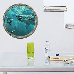 Creative Removable Glow in The Dark Ocean View Wall Decals Shark Submarine Window Wall Sticker