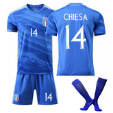 Italy Home Jersey CHIESA #14 Soccer Jersey Kids Adult 3-Pieces Jersey Kits