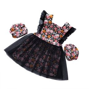 Girls Princess Dress Apron with Sleeves Covers for Cooking Painting-Black Rose