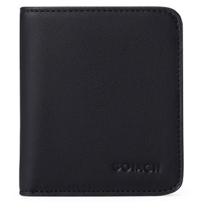 Womens Leather Mini Wallet with ID Card Window Portable Coin Purse-Black