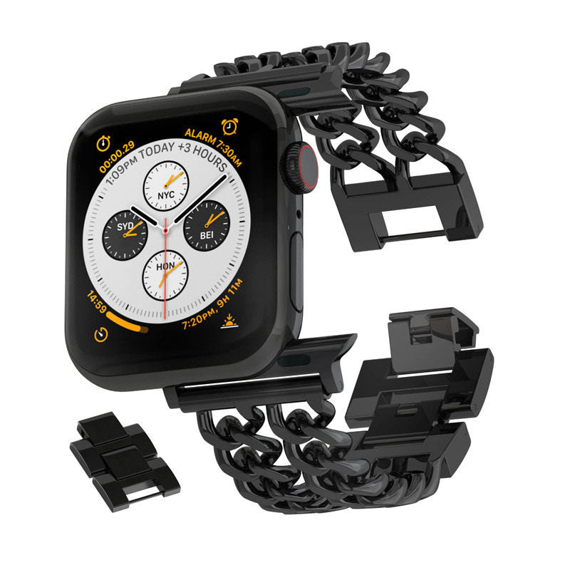 Metal Watch Band Double Chain Alloy Trendy Design for Apple Watch-Black