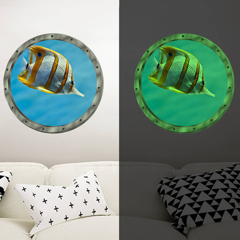 Creative Removable Glow in The Dark Ocean View Wall Decals The Sea Fish Submarine Window Wall Sticker