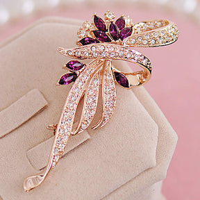 Rhinestone Crystal Brooch Flower Pin for Women-Purple