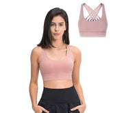 High Support Sports Bras Breathable Strappy Crisscross Back Tops-Pink