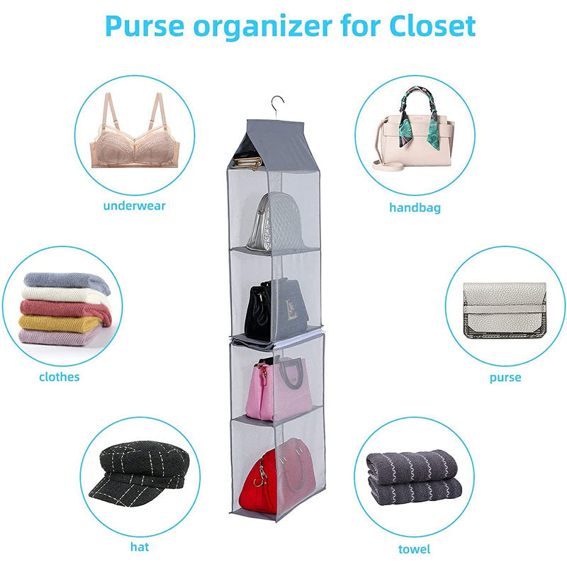 2 Pcs Hanging Handbag Organizer Detachable for Closet Space Saving-Grey