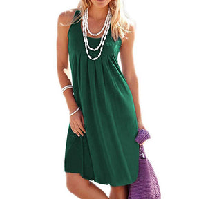 Summer Beach Tank Dresses Sleeveless Tunic Long Dress-DarkGreen