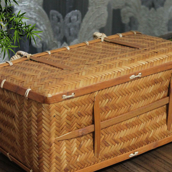 Retro Womens Bamboo Handbag Handmade Large Tote Bag Wicker Summer Straw Basket Bag-Orange