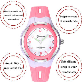 Kids Waterproof Learning Time Wrist Watch-Pink