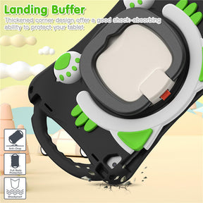 CatB Silicone Case For iPad Pro 9.7 inch Air1/2 Shockproof Shoulder Strap Handle Stand-Black Green