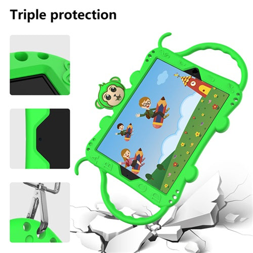 Monkey iPad Case Cartoon Kids Safe Anti-fall Protective Cover Bulit-in Kickstand With Pencil Holder For iPad 7 10.2inch 2019-Green