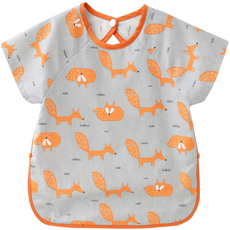 Toddler Short Sleeved Smock Cartoon Waterproof Apron for Feeding Painting-OrangeFox