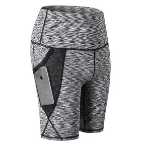 Women Yoga Shorts With Pocket High Waist Fitness Leggings Sports Running Quick Drying Perspiration Tights 2024-Colorful Black