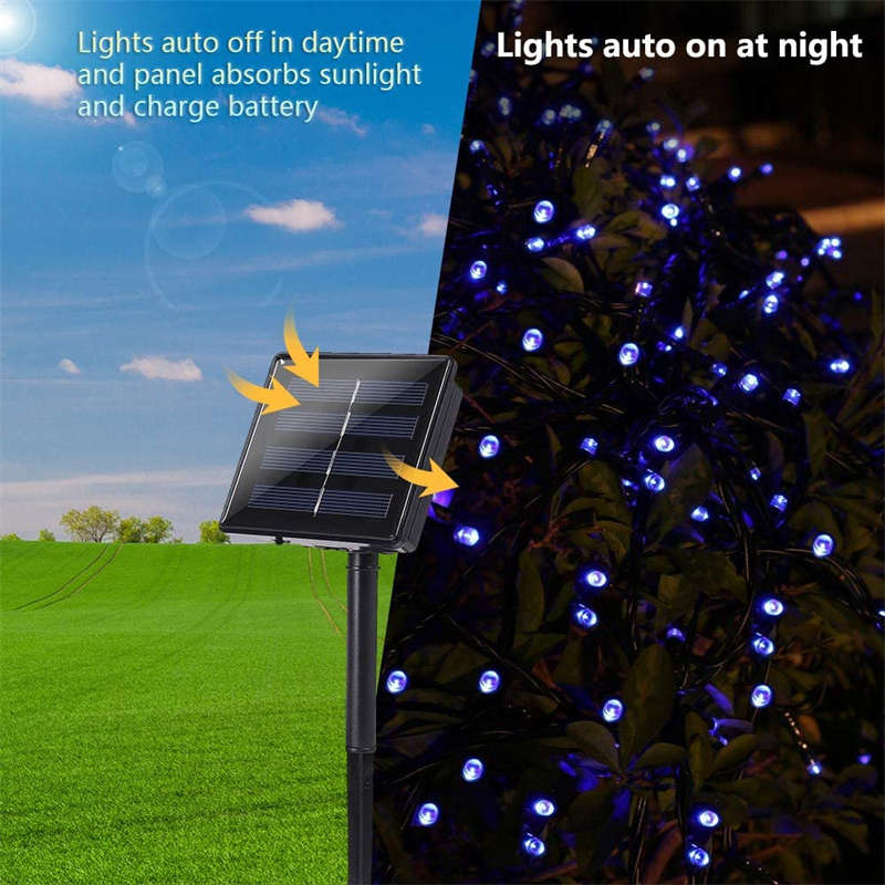 Solar Christmas Lights 72ft 200 LED 8 Modes Solar String Lights Waterproof-Blue