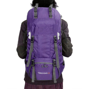 60L Waterproof Lightweight Hiking Backpack with Rain Cover for Climbing Camping-Purple