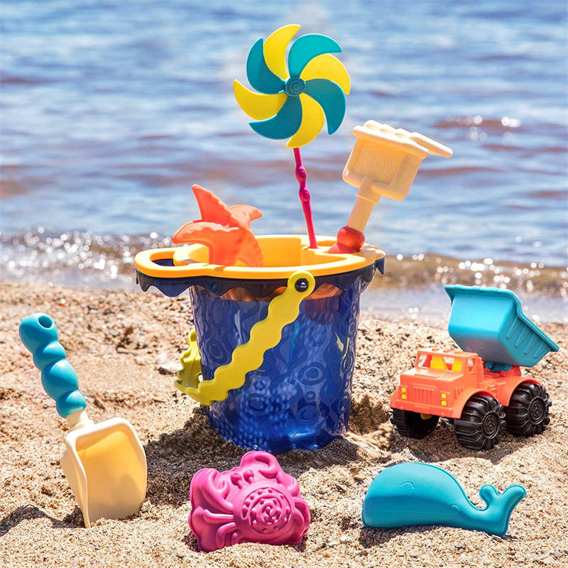 9 Pcs Beach Playset Medium Bucket with Unique Sand Toys for Kids 18 m+