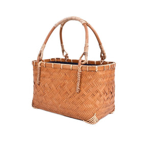 Retro Womens Bamboo Handbag Handmade Large Tote Bag Wicker Basket Bag-Orange