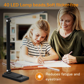 LED Desk Lamp Smart Reading Lamp with USB Charging Port 5 Lighting Modes-Black