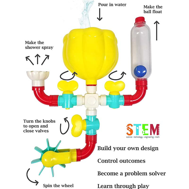 Toddler Bath Toys Rotating Water Spray Pipe Building Blocks for Ages 4-8 Years