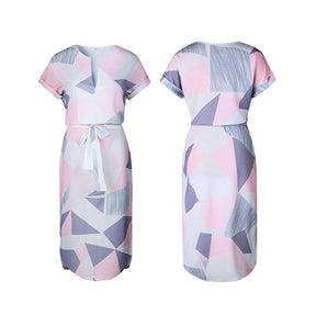 Womens Sexy Dresses Summer Casual V-Neck Printing Pattern Belted Slim Dress-White