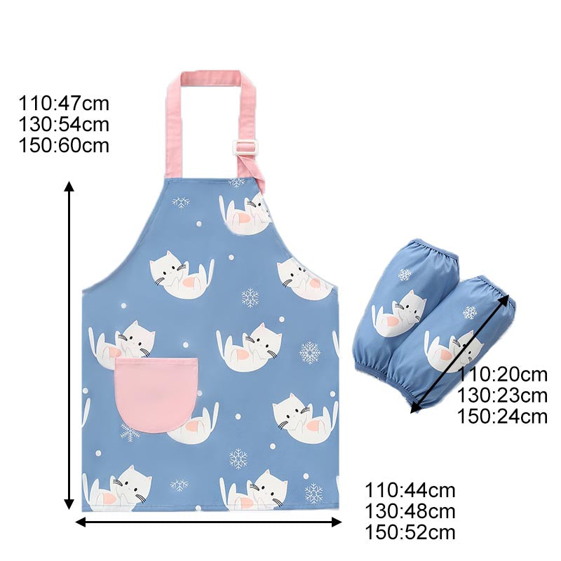 Kids Cartoon Animal Pattern Painting Waterproof Apron Set-Cat