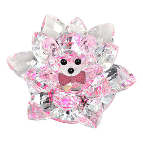 Crystal Bear Lotus Figurine Ornament Gift for Valentine's Day-Pink