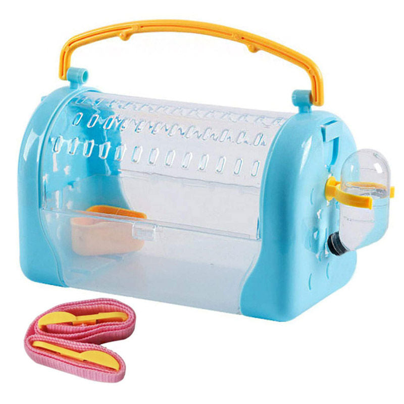 Portable Carrier Hamster Case Cage with Strap and Water Bottle-BeltBlue