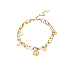 Gold Initial Bracelets for Women Letters Hexagon Pendant Chain-Y