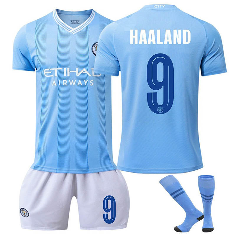 Manchester City Home HAALAND #9 Soccer Jersey Kids Adult 3Pcs Kits