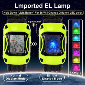 Kids Waterproof Sports Watches Digital LED Car Shape Watches-Green