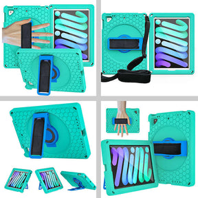 iPad Case With Handle Stand Shoulder Strap for iPad5 2018 9.7-GreenBlue