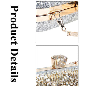 Womens Sparkly Crystal Clutch Bag Bridal Purse Evening Handbag-Silver