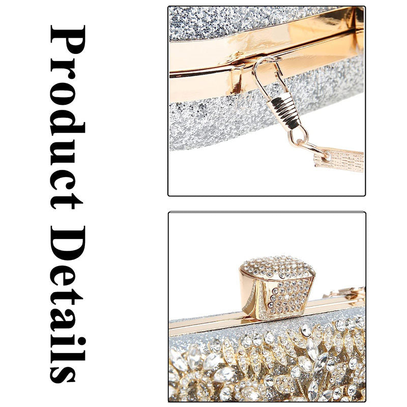 Womens Sparkly Crystal Clutch Bag Bridal Purse Evening Handbag-Silver