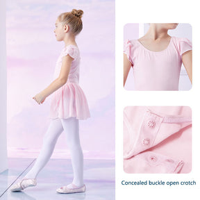 Toddler Ballet Leotard for Girls Dance Flutter Sleeve Skirt Ballerina Dress Outfit-Pink